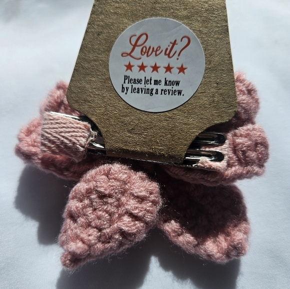 Hand Crafted Crochet Bow Hair Clip Pale Pink Alligator Clip Silk Ribbon Flower - Picture 5 of 17